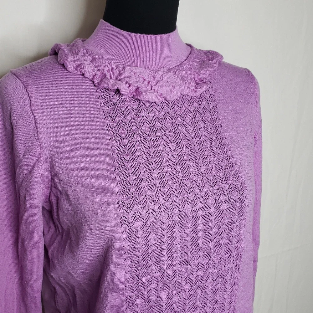 J Crew Knit 100% Merino Wool Mockneck Pointelle Stich Relaxed Sweater Layer